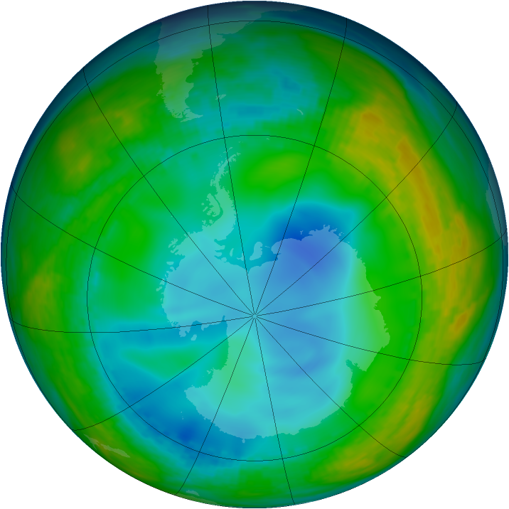 Antarctic ozone map for 08 July 1992